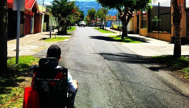 student in a wheel chair in Peru
